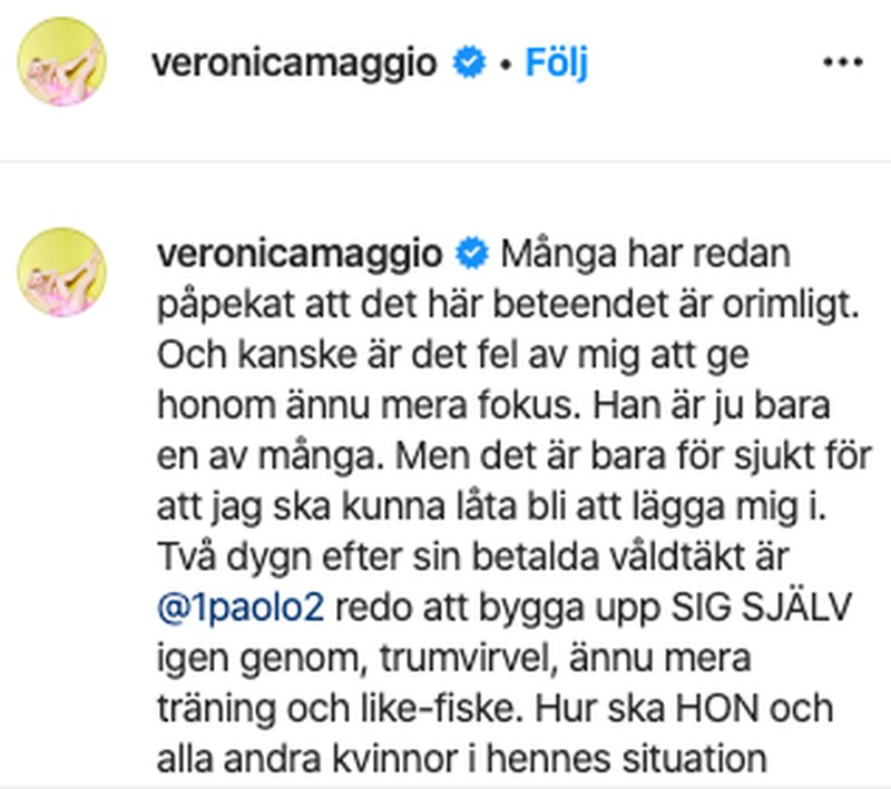 Maggios inlägg. Bildkälla: Instagram/veronicamaggio Maggios inlägg. Bildkälla: Instagram/veronicamaggio